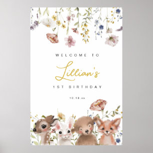 Affiche Fleurs sauvages et animaux des bois Bienvenue à l'