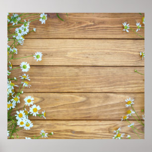 Affiche Fleurs sauvages, herbes : arrière - plan en bois.