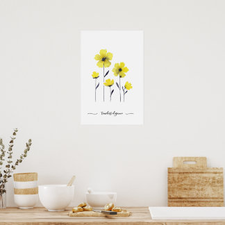 Affiche Fleurs sauvages jaunes à l'aquarelle 