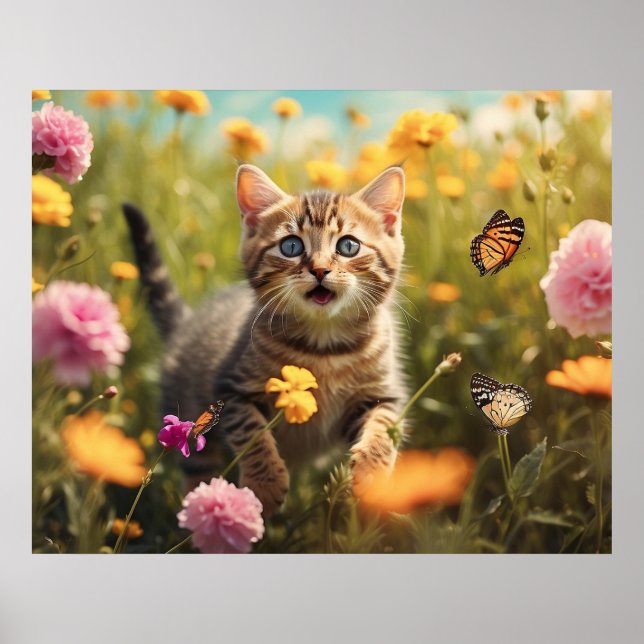Affiche *~* Fleurs sauvages Kitty 5:4 Sky Kitten Cat AP68 (Devant)
