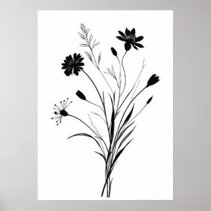 Affiche Fleurs sauvages minimalistes d'encre noir et blanc