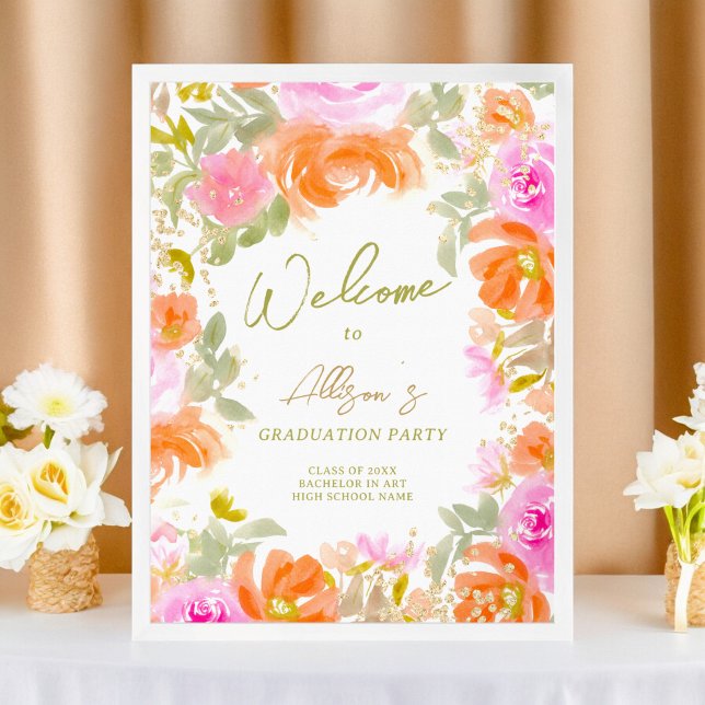 Affiche Fleurs sauvages orange jardin accueillent la remis (Garden orange wildflowers welcome graduation poster)