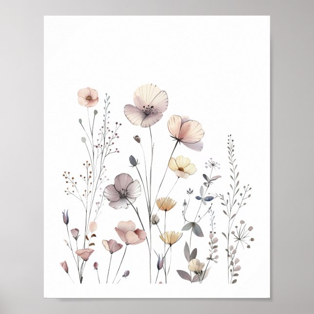 Affiche Fleurs sauvages Pastel Aquarelle Florale (Devant)