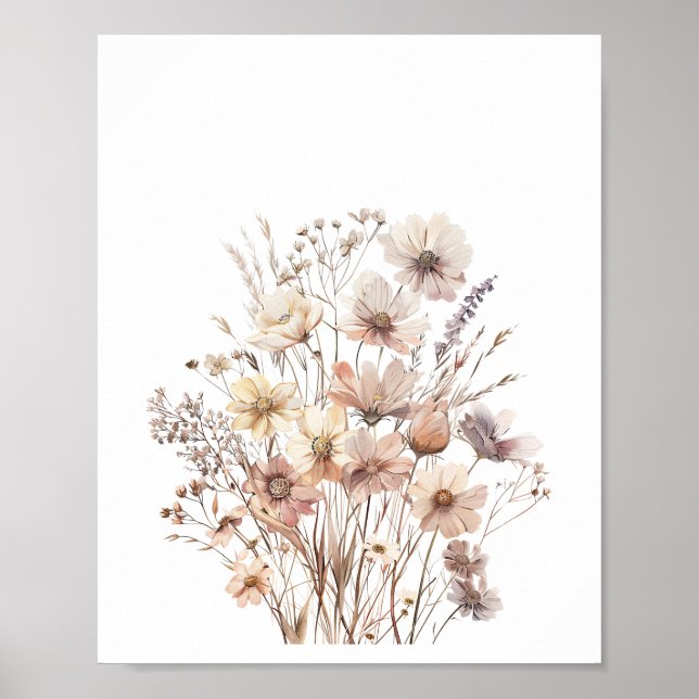 Affiche Fleurs sauvages Pastel Boho Aquarelle Florale (Devant)