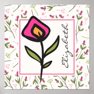 Affiche Fleurs sauvages personnalisées à tige longue rose