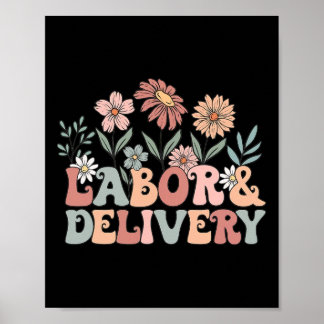 Affiche Fleurs sauvages rétro infirmière en salle d'accouc