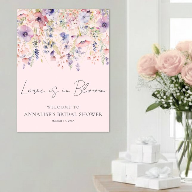 Affiche Fleurs sauvages rose poudré Fête de mariage floral (Wildflower Blush Pink Floral Bridal Shower Poster)