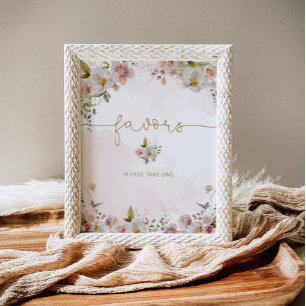 Affiche Fleurs sauvages rose vif pour le baby shower