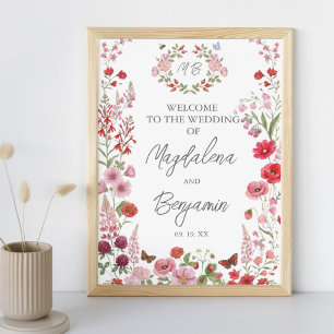 Affiche Fleurs sauvages roses et rouges Baies Mariage Bien