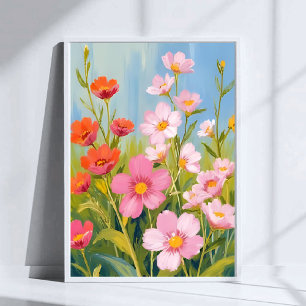 Affiche Fleurs sauvages roses Peinture florale à l'aquar