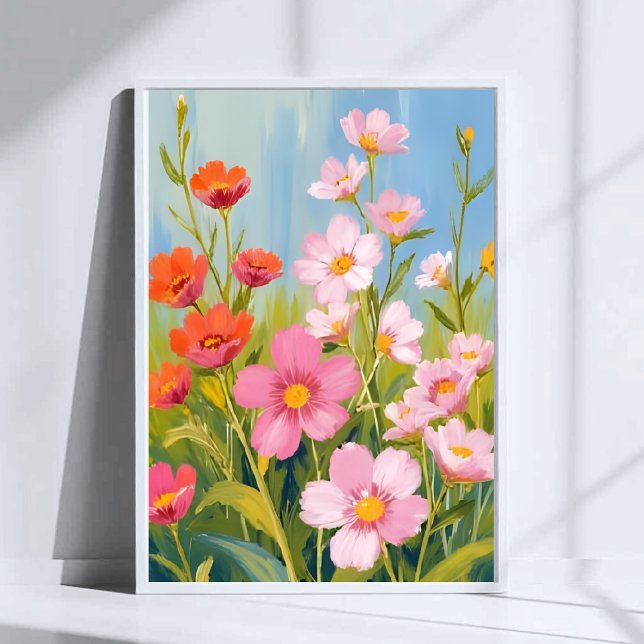 Affiche Fleurs sauvages roses | Peinture florale à l'aquar (Créateur téléchargé)