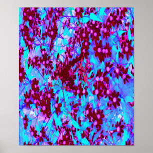 Affiche Fleurs sauvages rouges cramoisies et roses sur fon