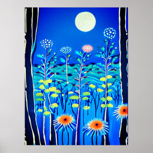 Affiche Fleurs sauvages sous Pleine lune