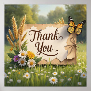 Affiche Fleurs sauvages tracés à la main, tiges de blé, pa