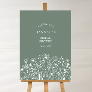 Affiche Fleurs sauvages Vert sauge Bienvenue à la Baby Sho