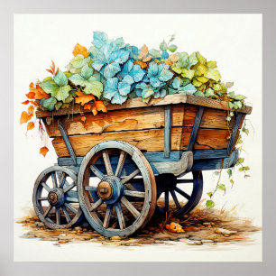 Affiche Fleurs sauvages vintages Dans Un Wagon En Bois