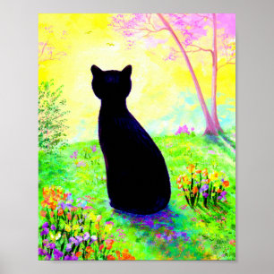 Affiche Fleurs Silhouette Chat Noir Créationarts