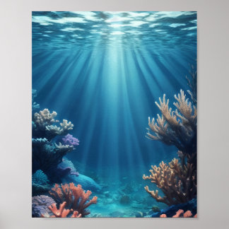 Affiche fleurs Sous l'eau Coral Reef fonds marins