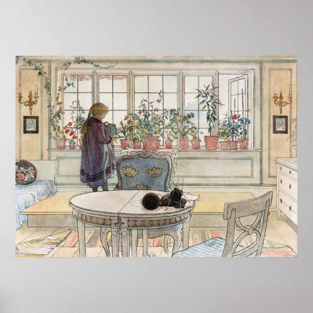 Affiche Fleurs sur le rebord de la fenêtre, 1895 par Carl  (Devant)