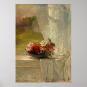 Affiche Fleurs sur une haie de fenêtre par John La Farge