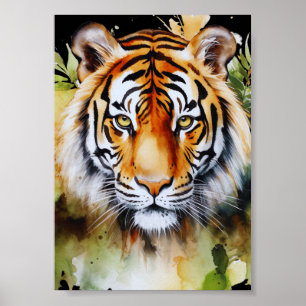 Affiche Fleurs Tiger Pastel Safari Aquarelle Savannah