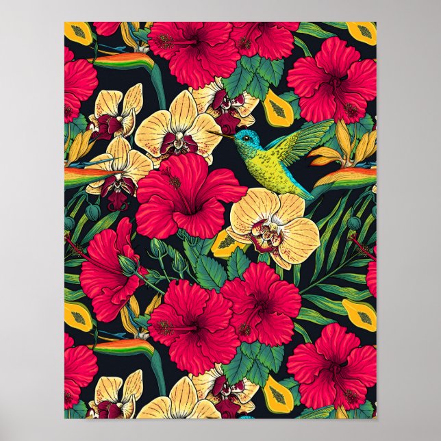 Affiche Fleurs tropicales et colibri - Botanica d'été (Devant)