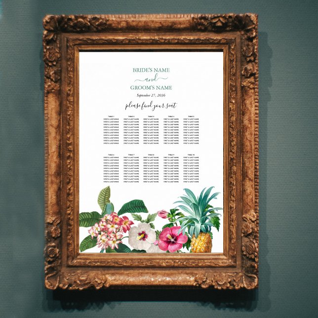 Affiche Fleurs tropicales et Mariage de verdure (Tropical Flowers & Greenery Wedding Seating Chart)