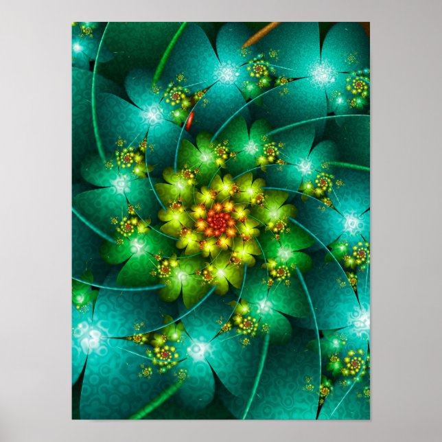 Affiche Fleurs Turquoise Spirale (Devant)