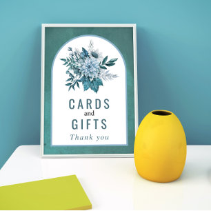 Affiche Fleurs turquoises et bleu aqua et mariage de feuil