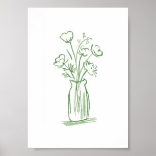 Affiche Fleurs Vertes Botanique Minimaliste Dessinée à l