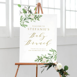 Affiche Fleurs vertes et blanches Bébé Brunch Accueil