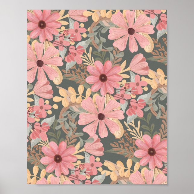 Affiche Fleurs vertes rose Sage Laisser Motif Aquarelle (Devant)