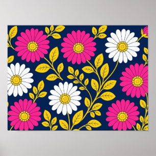 Affiche Fleurs Vibrantes avec Marguerites et Feuilles Doré