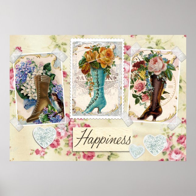 Affiche Fleurs vintages en Bottes (Devant)