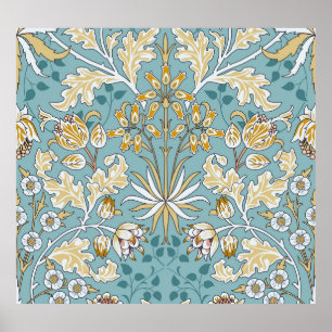 Affiche Fleurs vintages, feuillage bleu clair transparent