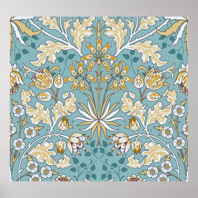 Affiche Fleurs vintages, feuillage bleu clair transparent (Devant)