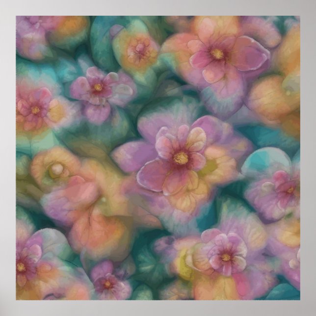 Affiche Fleurs Vintages Imaginaires Peintes En Aquarelle (Devant)