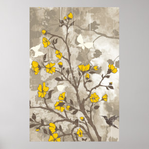 Affiche Fleurs vintages jaune, taupe grunge floral personn