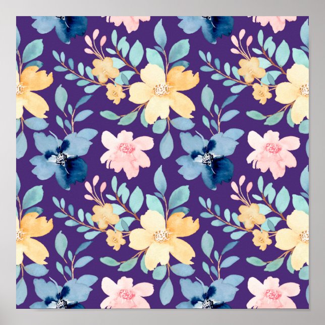 Affiche Fleurs Vintages sans couture (Devant)