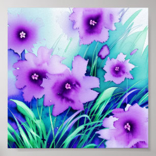 Affiche Fleurs violettes aquarelle