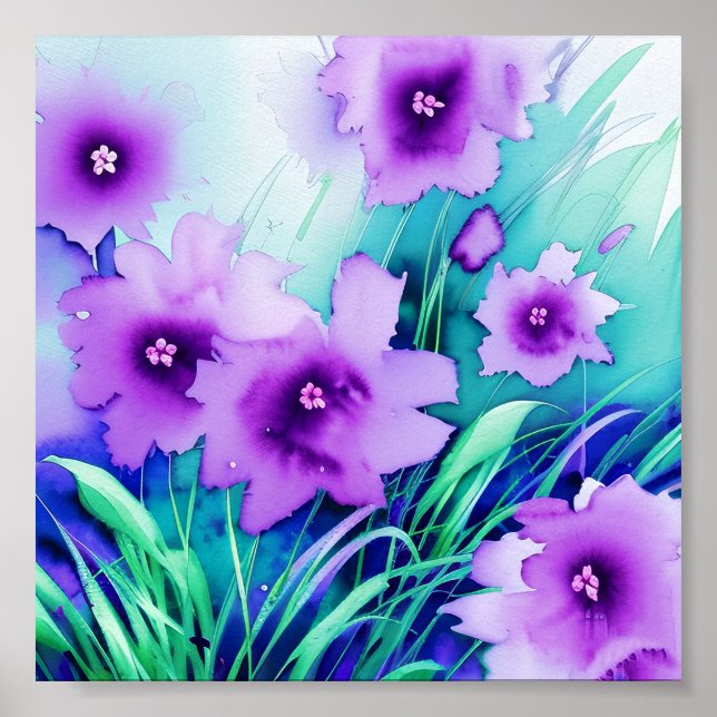 Affiche Fleurs violettes aquarelle (Devant)
