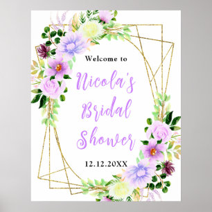 Affiche Fleurs Violettes avec Feuillage Bienvenue à la Bab