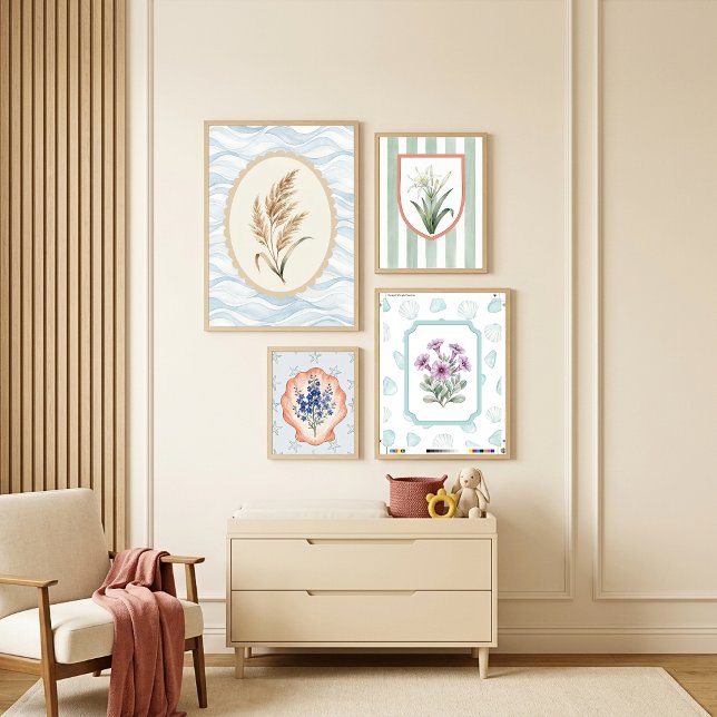 Affiche Fleurs violettes dans un cadre avec verre de mer e (Créateur téléchargé)