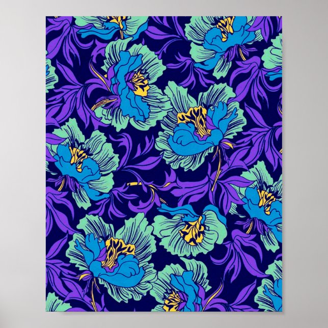 Affiche Fleurs violettes et bleues William Morris (Devant)