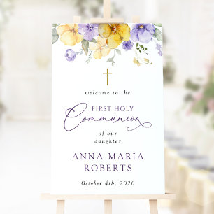 Affiche Fleurs violettes et jaunes, Bienvenue à la Premièr