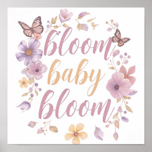 Affiche Fleurs violettes et roses avec écriture dorée