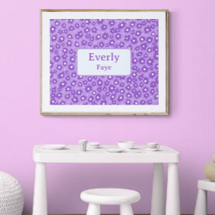 Affiche Fleurs violettes Nom personnalisé Enfants Salle Nu