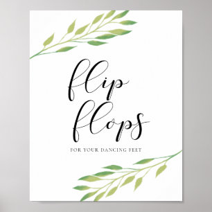 Affiche Flip flops Aquarelle vert feuille signe mariage