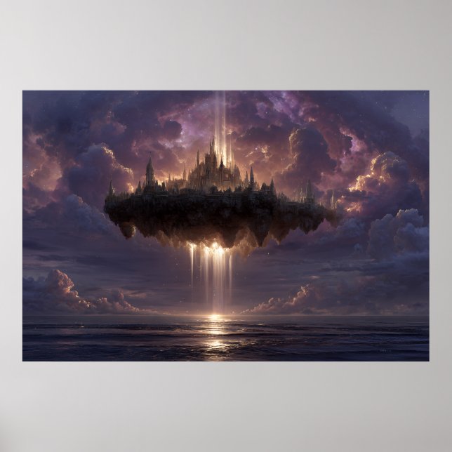 Affiche Floating Fantasy Castle Cloud Beams Glow (Devant)