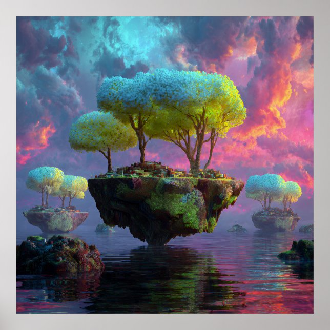 Affiche Floating Turquoise Tree Islands Neon Sky (Devant)